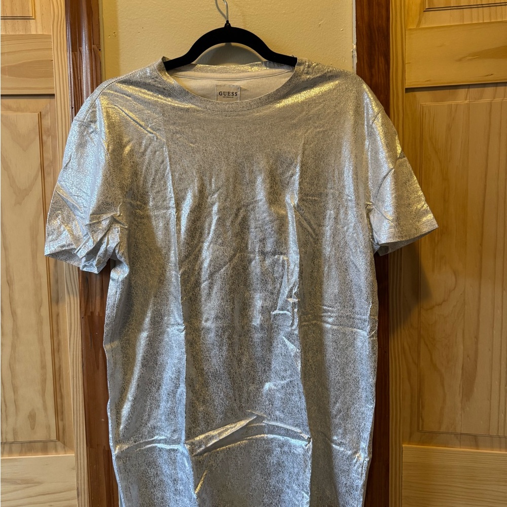 GUESS Metallic Silver Short Sleeve Tee